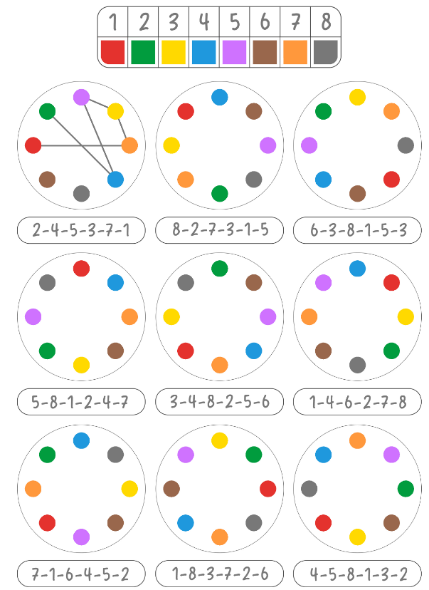 Nối màu theo quy luật dãy chữ số