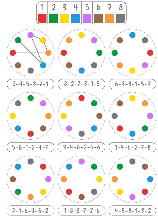 Nối màu theo quy luật dãy chữ số