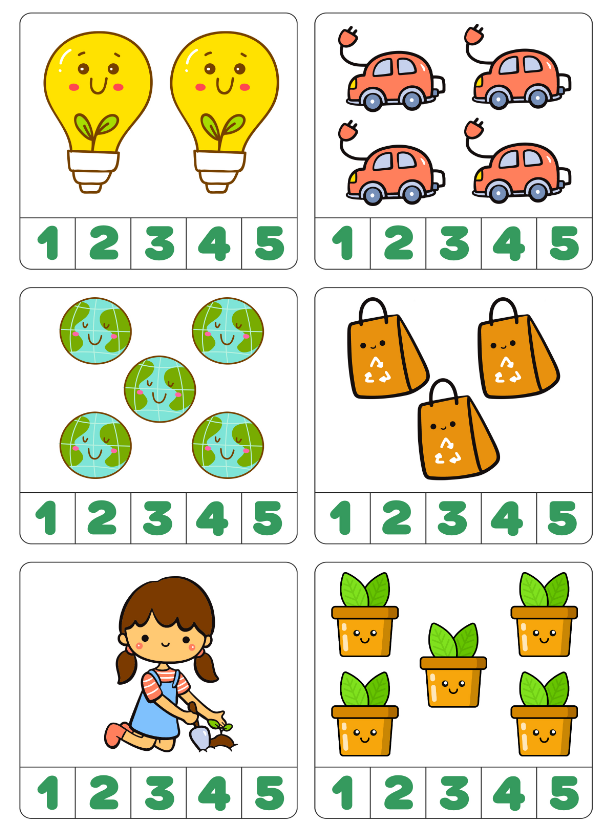 Đếm số lượng trong hình và khoanh vào số thích hợp