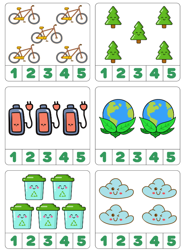 Đếm số lượng trong hình và khoanh vào số thích hợp