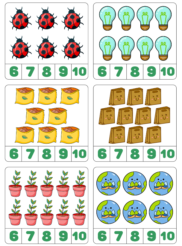 Đếm số lượng trong hình và khoanh vào số thích hợp