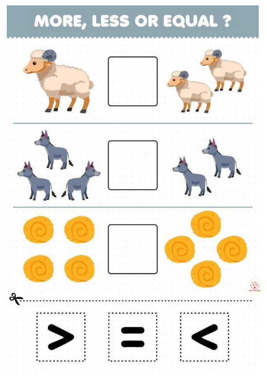 So sánh số lượng và điền dấu thích hợp