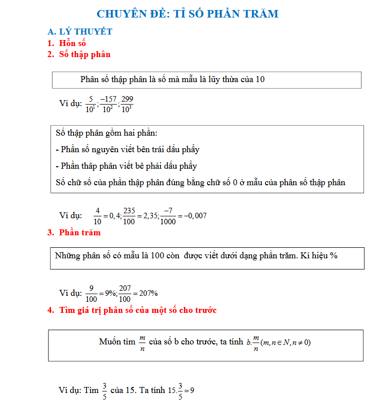 CHUYÊN ĐỀ: TỈ SỐ PHẦN TRĂM - Đại số lớp 6