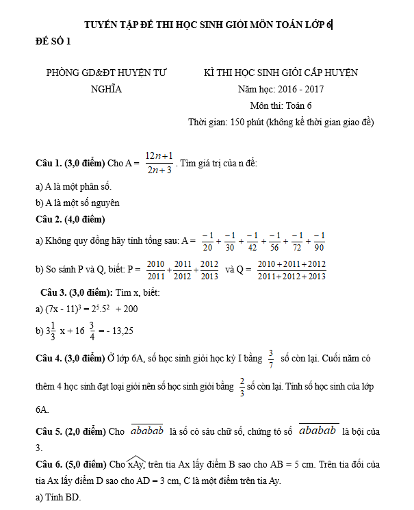TUYỂN TẬP ĐỀ THI HỌC SINH GIỎI MÔN TOÁN LỚP 6
