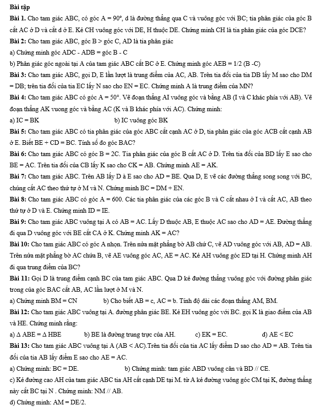 24 bài tập toán hình lớp 7