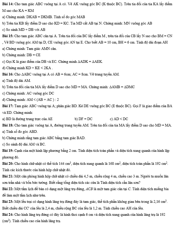 24 bài tập toán hình lớp 7