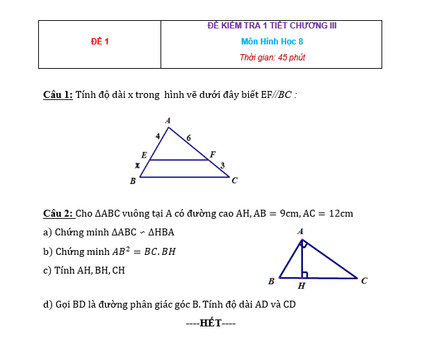 10 đề kiểm tra Hình lớp 8 - Có đáp án