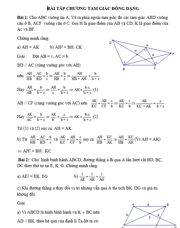 BÀI TẬP CHƯƠNG TAM GIÁC ĐỒNG DẠNG