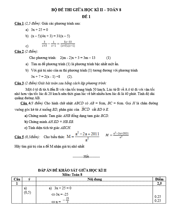 BỘ ĐỀ THI GIỮA HỌC KÌ II – TOÁN 8