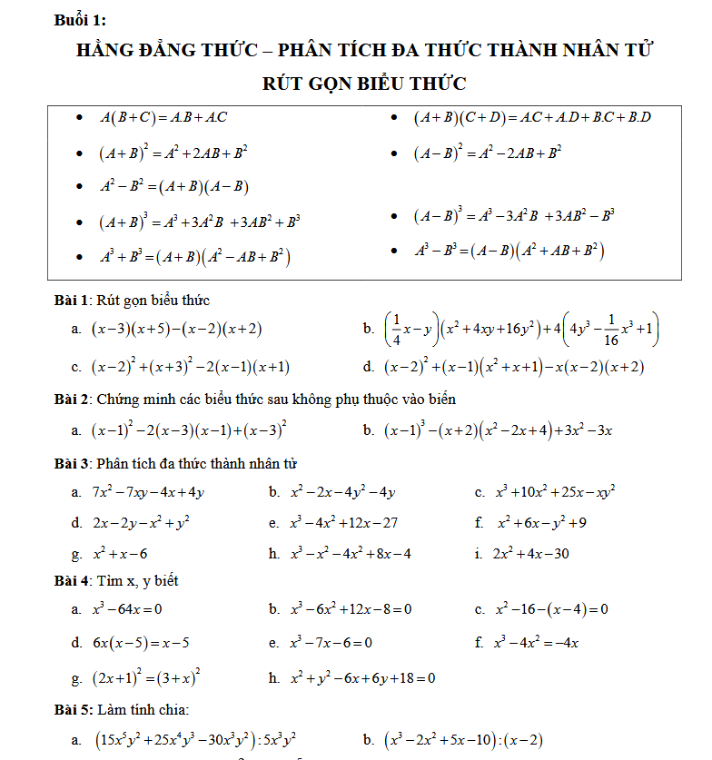 Bộ đề ôn hè môn Toán lớp 8