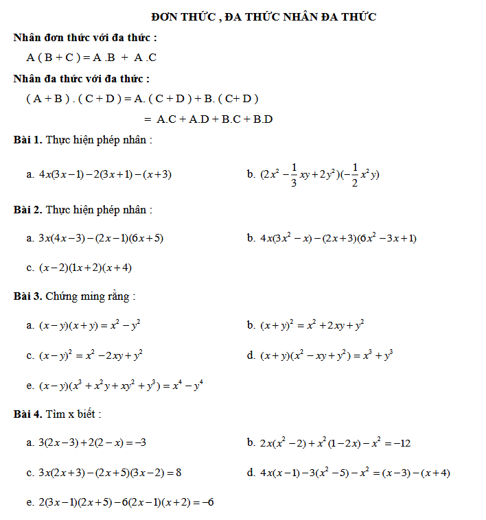 Các dạng bài tập toán lớp 8 môn Toán