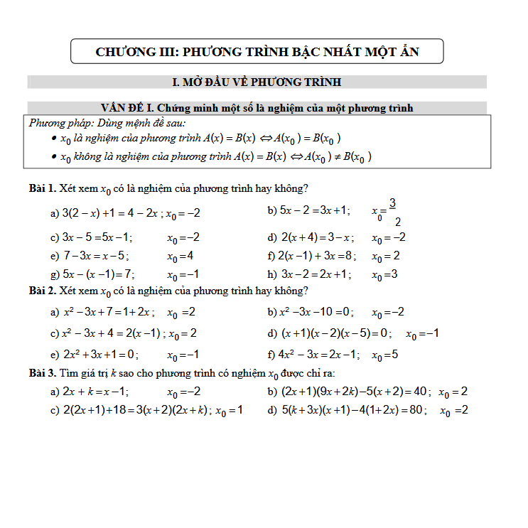 Các dạng bài tập về phương trình bậc nhất một ẩn - Toán 8