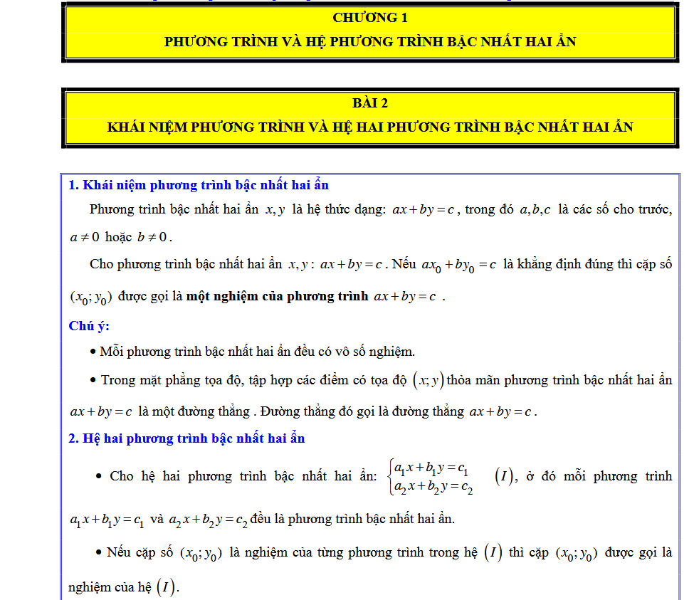 Các dạng bài tập về Phương trình và Hệ hai phương trình bậc nhất hai ẩn Toán lớp 9