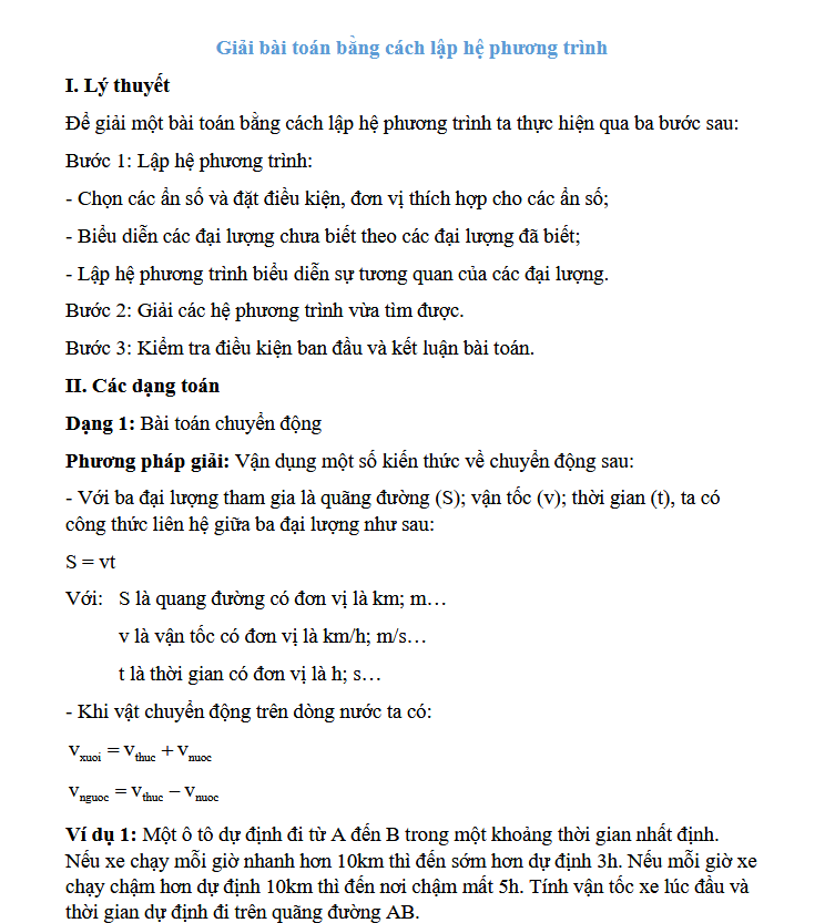 Giải bài toán bằng cách lập hệ phương trình chi tiết - Toán 9