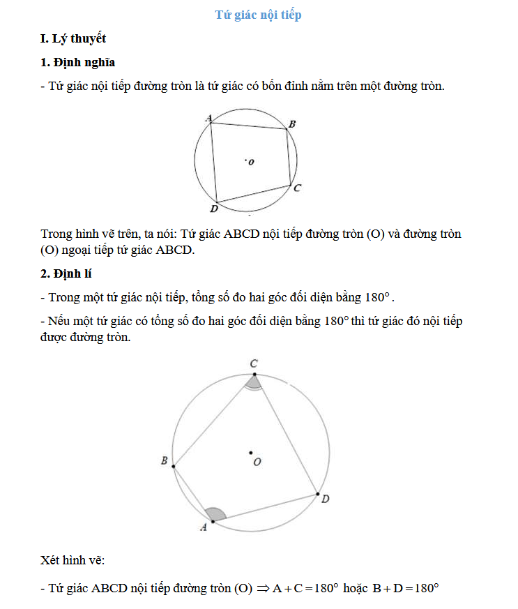 Tứ giác nội tiếp và cách giải - Toán 9