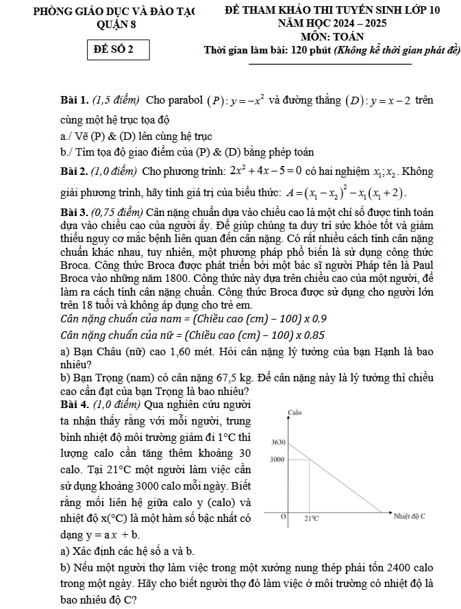 Tổng hợp đề tham khảo tuyển sinh lớp 10 môn Toán năm 2024 - 2025 - Phòng GD&ĐT Quận 8