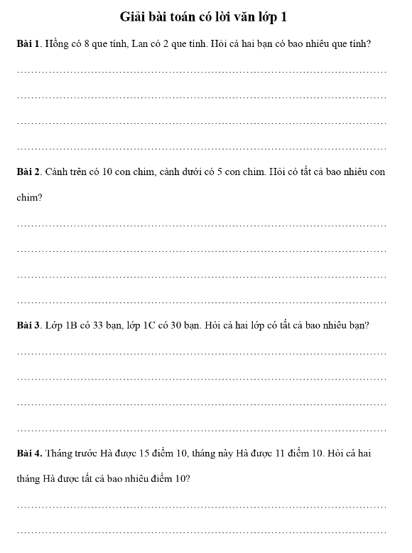 51 BÀI TOÁN CÓ LỜI VĂN LỚP 1