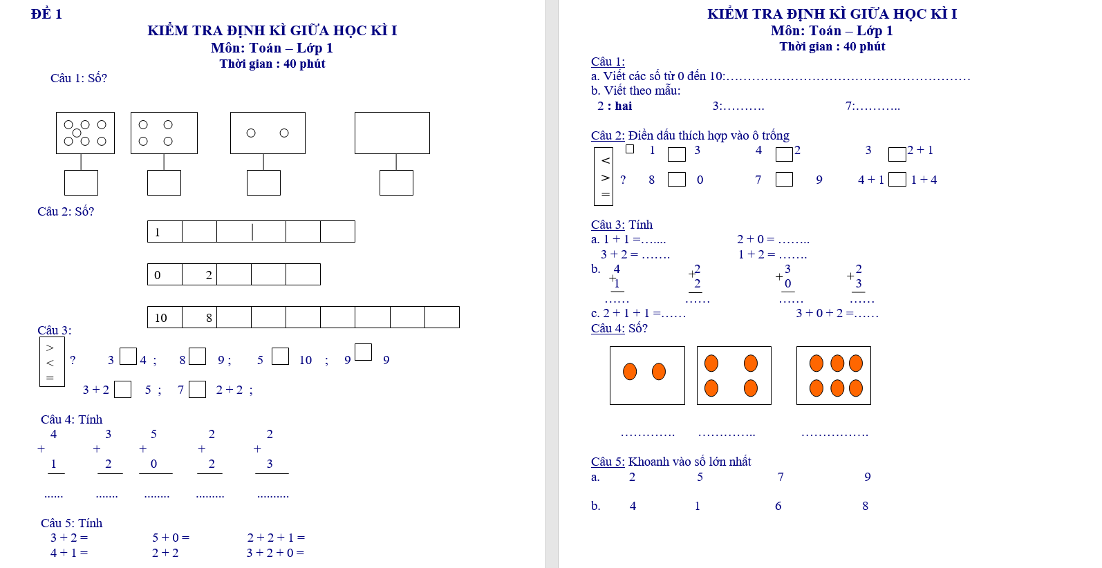 65 đề kiểm tra lớp 1