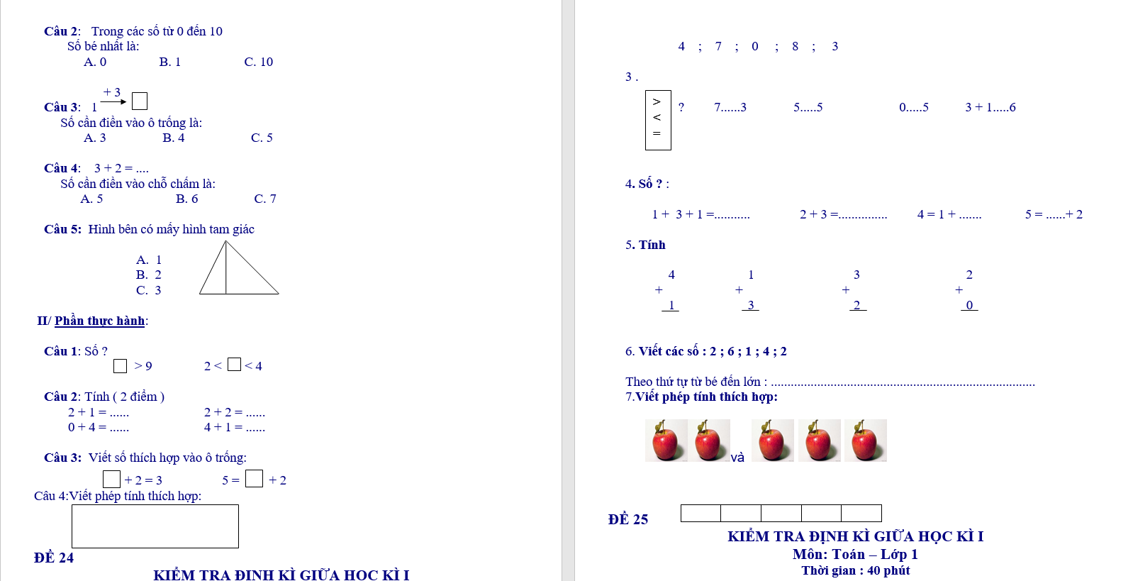 65 đề kiểm tra lớp 1