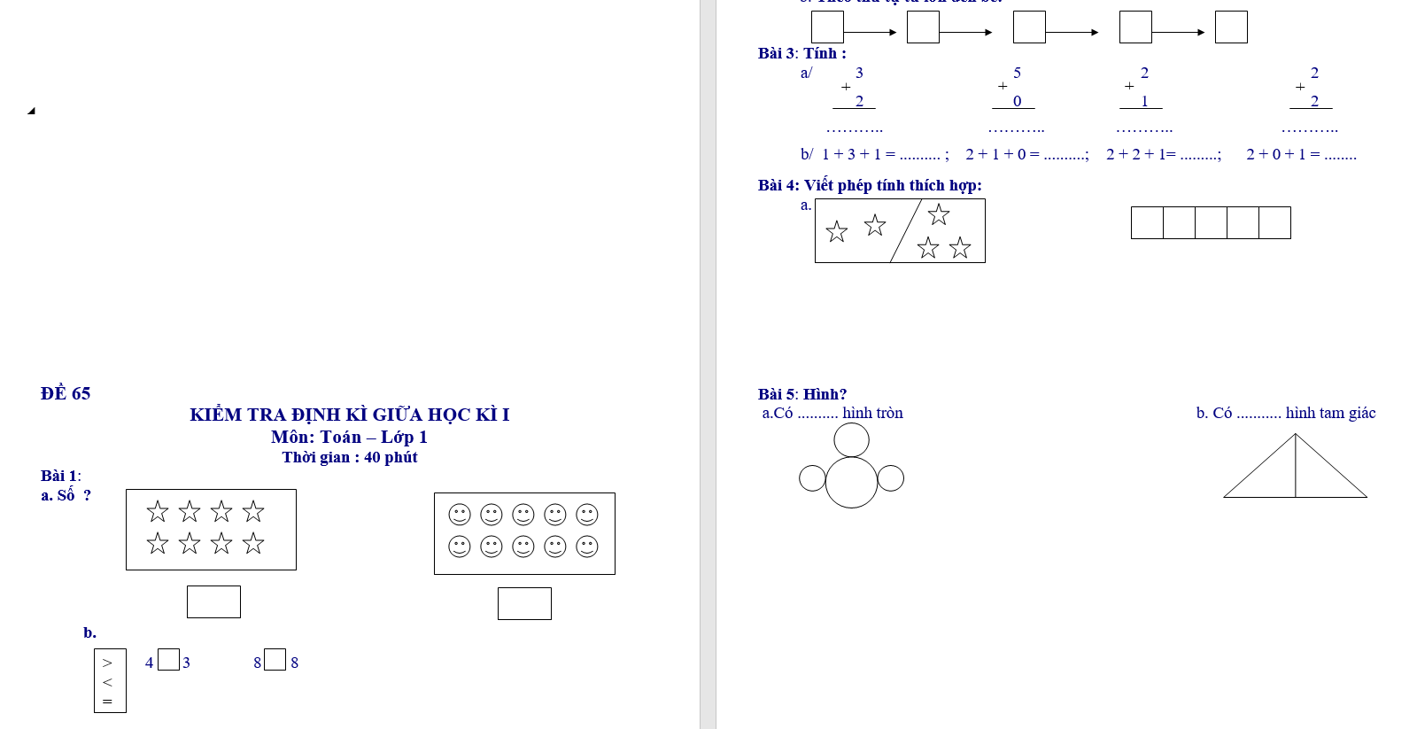 65 đề kiểm tra lớp 1