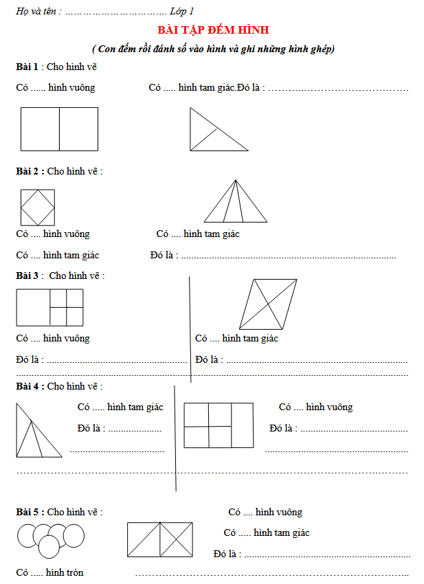 BÀI TẬP ĐẾM HÌNH - Lớp 1