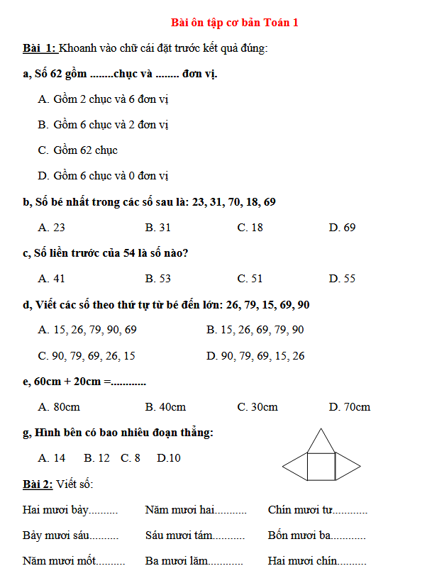 Bài ôn tập cơ bản Toán 1