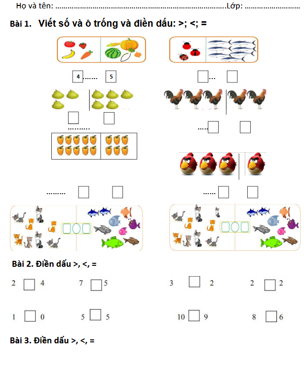 Bài tập toán lớp 1 bổ trợ học sinh yếu