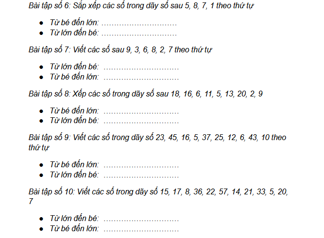 Bài toán về dãy số lớp 1