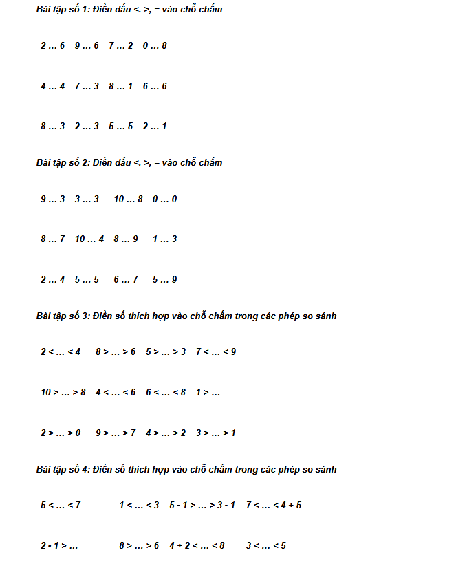 Bài toán về phép so sánh lớp 1