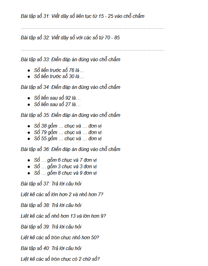 Bài toán với số đếm 100 - Lớp 1