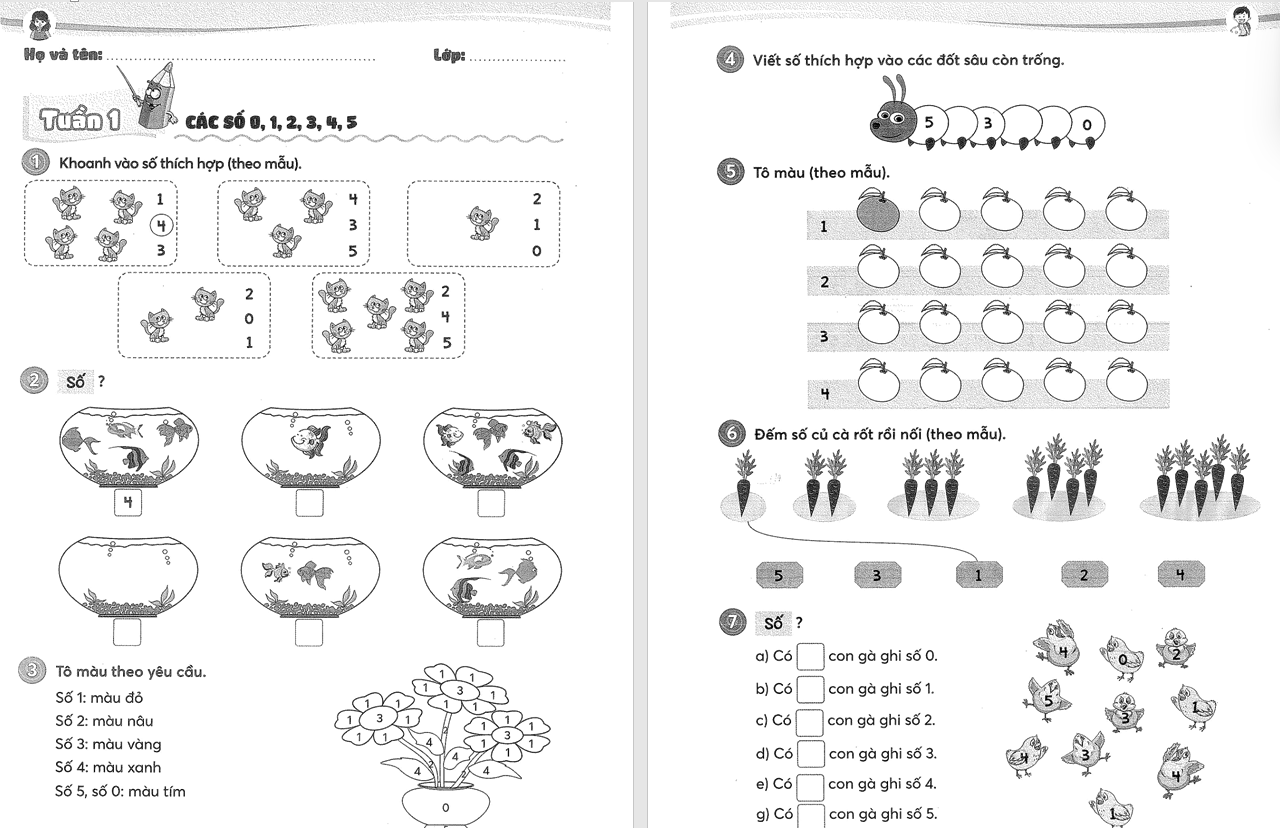 TỔNG HỢP PHIẾU BÀI TẬP CUỐI TUẦN MÔN TOÁN LỚP 1 - 35 tuần