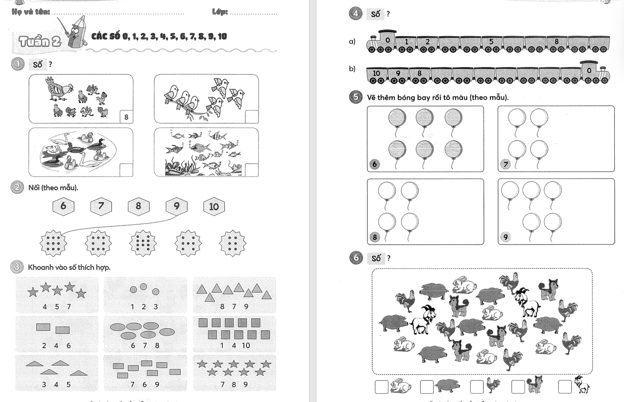 TỔNG HỢP PHIẾU BÀI TẬP CUỐI TUẦN MÔN TOÁN LỚP 1 - 35 tuần
