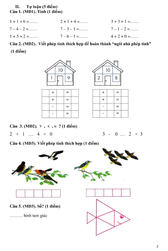 Tổng hợp 22 đề toán lớp 1