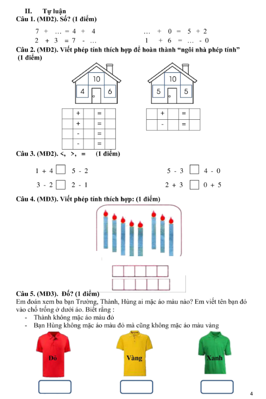 Tổng hợp 22 đề toán lớp 1