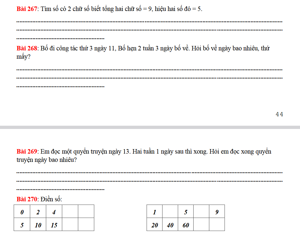 Tuyển tập 270 bài tập ôn các dạng toán lớp 1