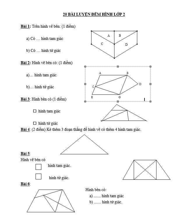 20 BÀI LUYỆN ĐẾM HÌNH LỚP 2