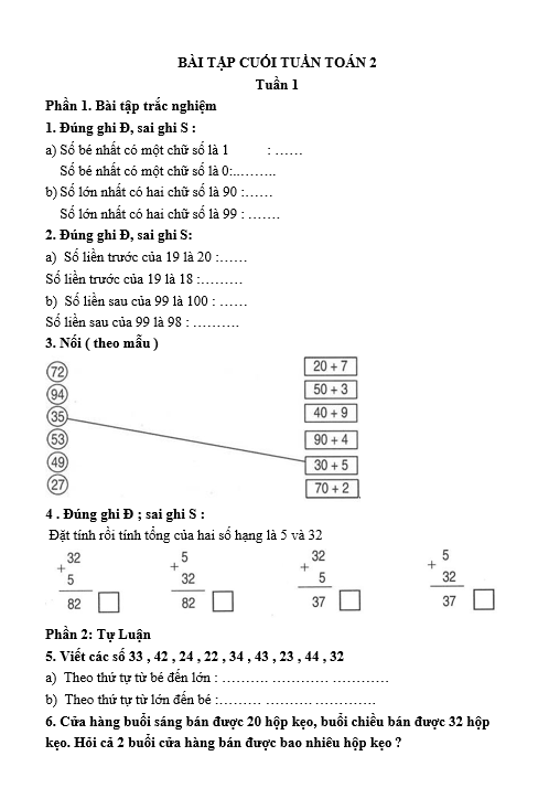 BÀI TẬP CUỐI TUẦN TOÁN 2