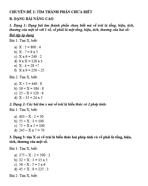 CHUYÊN ĐỀ 2: TÌM THÀNH PHẦN CHƯA BIẾT