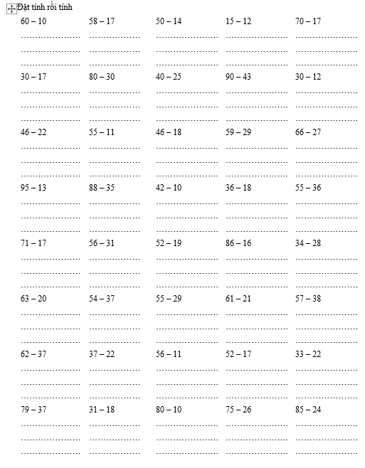 Trừ không nhớ và có nhớ lớp 2