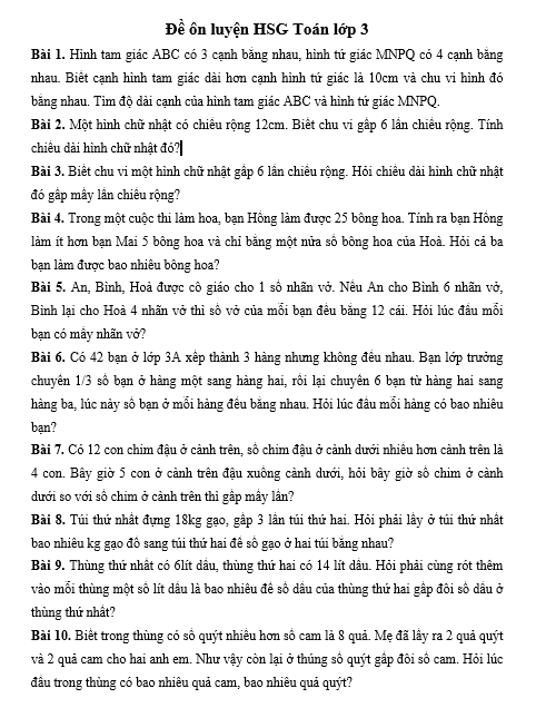 71 đề ôn luyện HSG Toán lớp 3