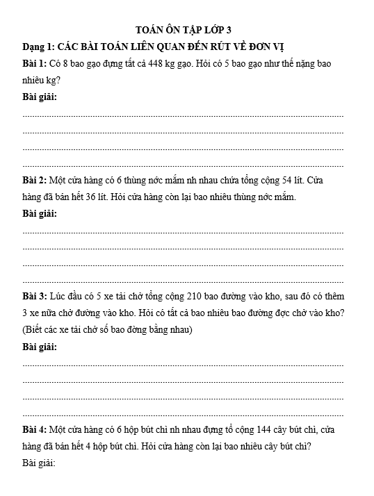 Bài tập ôn luyện các dạng toán lớp 3