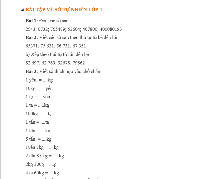 Đề cương Học Kỳ 1 lớp 4 môn Toán