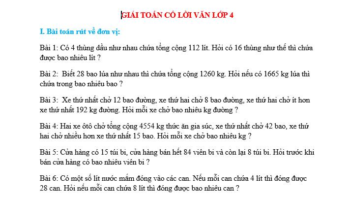 Bài tập toán có lời văn lớp 4
