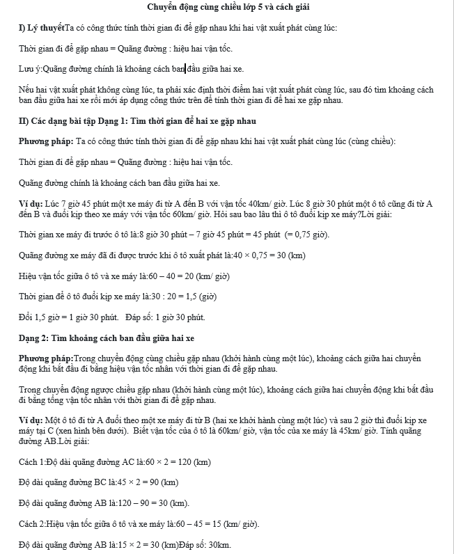Chuyển động cùng chiều lớp 5 và cách giải