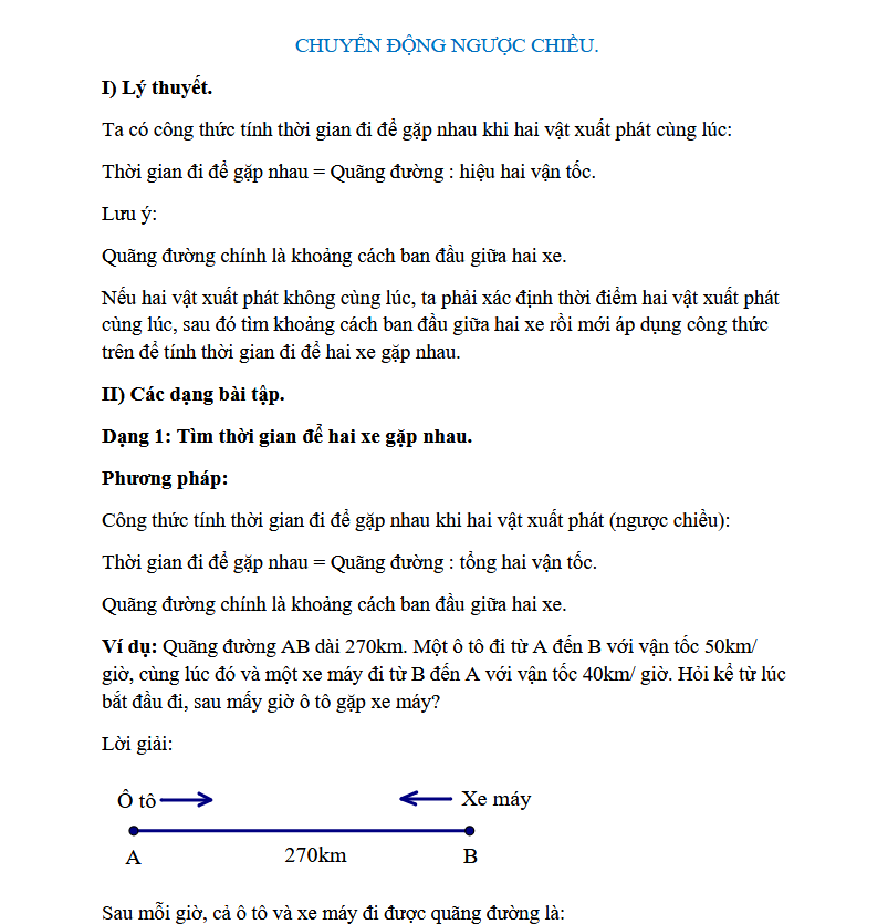 Chuyển động ngược chiều lớp 5 và cách giải